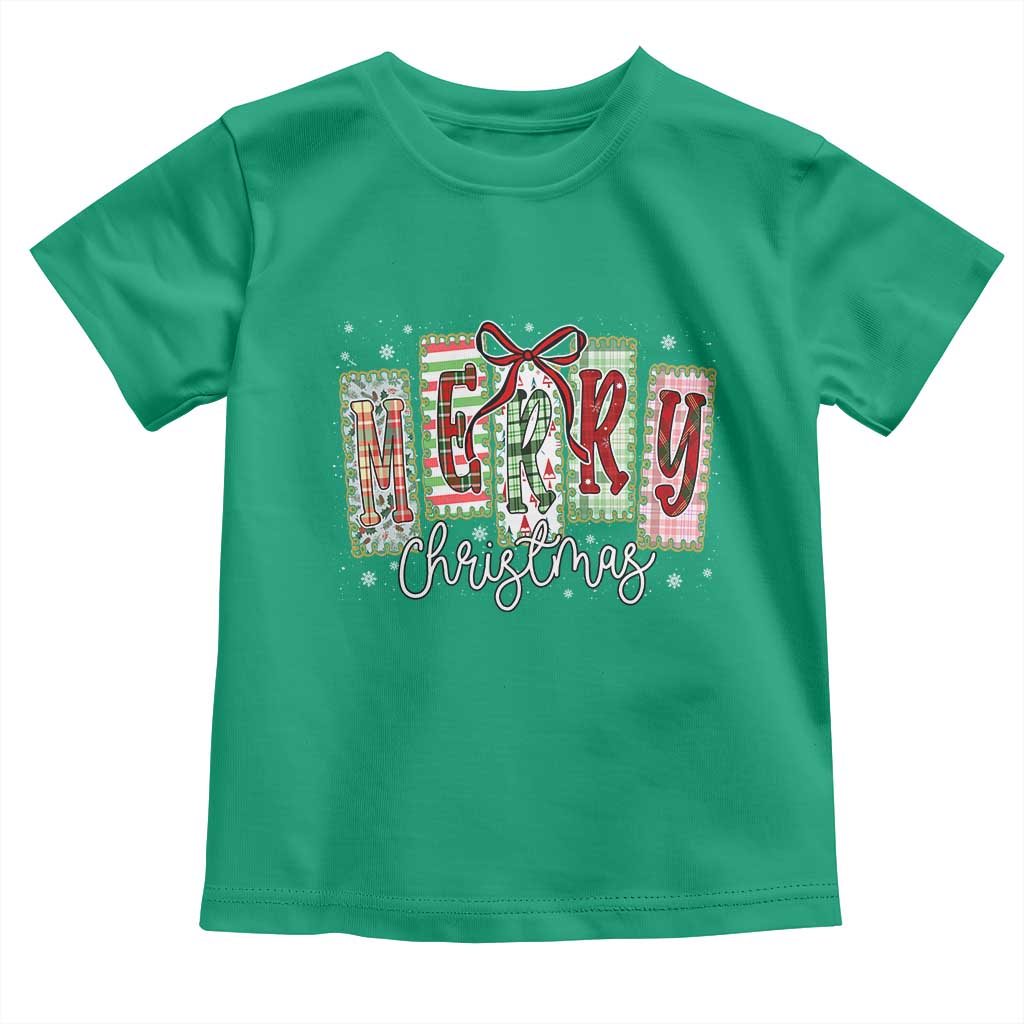 Merry Christmas Coquette Xmas Faux Glitter Gingham Tartan Doodle Toddler T Shirt TS11 Irish Green Print Your Wear