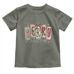 Merry Christmas Coquette Xmas Faux Glitter Gingham Tartan Doodle Toddler T Shirt TS11 Military Green Print Your Wear