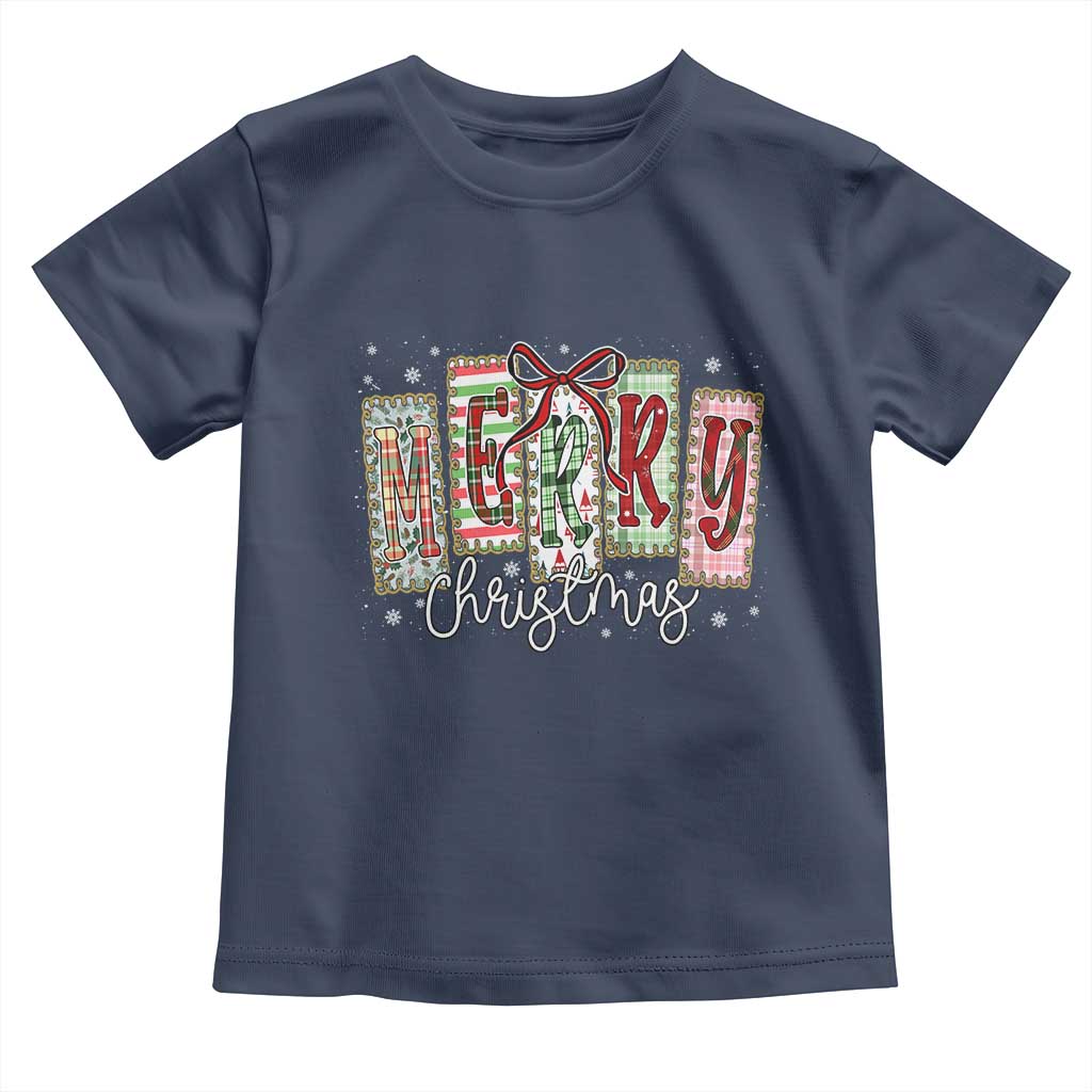 Merry Christmas Coquette Xmas Faux Glitter Gingham Tartan Doodle Toddler T Shirt TS11 Navy Print Your Wear