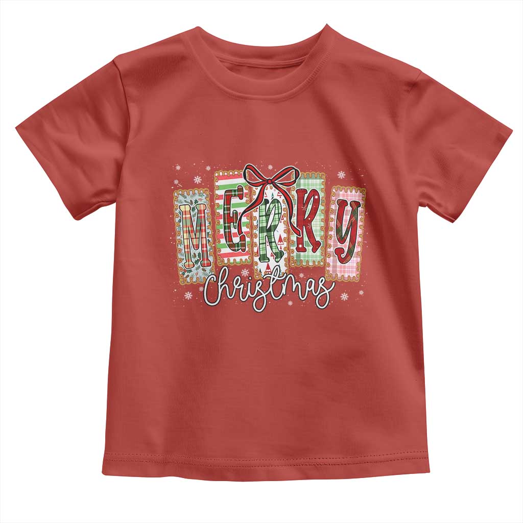 Merry Christmas Coquette Xmas Faux Glitter Gingham Tartan Doodle Toddler T Shirt TS11 Red Print Your Wear