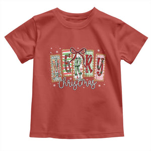 Merry Christmas Coquette Xmas Faux Glitter Gingham Tartan Doodle Toddler T Shirt TS11 Red Print Your Wear