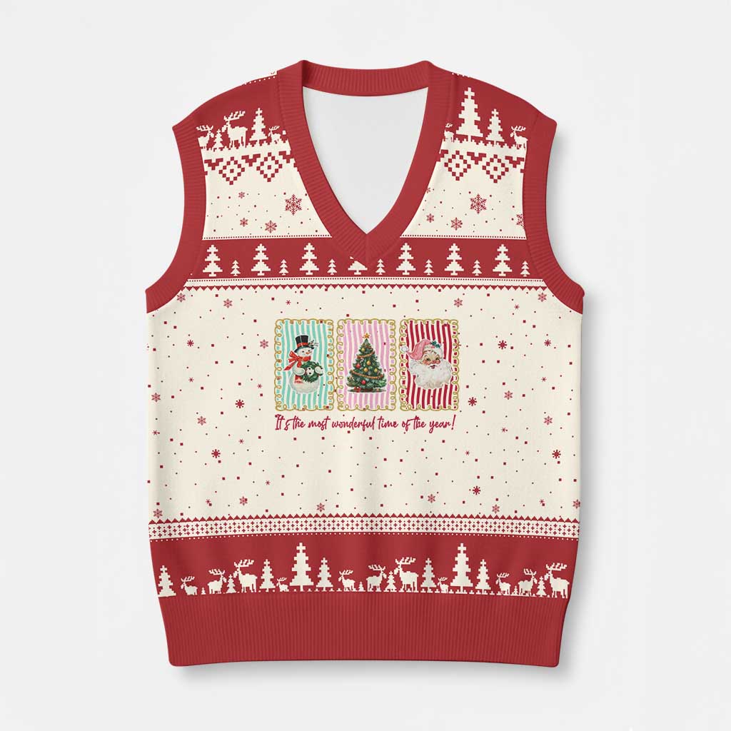 It's The Most Wonderful Time Of The Year V-Neck Knit Sweater Vest Coquette Xmas TS11 Beige Red Print Your Wear