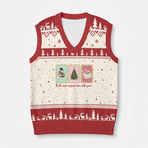 It's The Most Wonderful Time Of The Year V-Neck Knit Sweater Vest Coquette Xmas TS11 Beige Red Print Your Wear