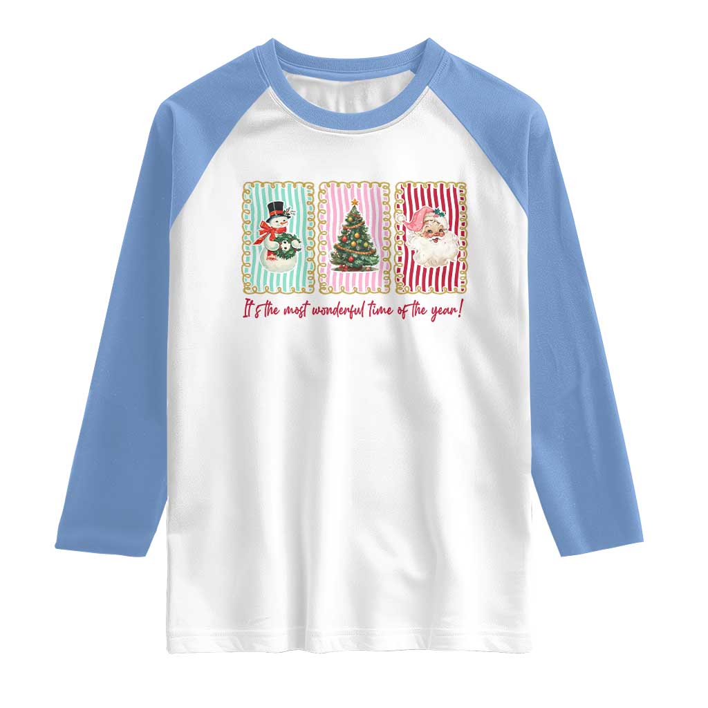 It's The Most Wonderful Time Of The Year Raglan Shirt Coquette Christmas TS11 White Carolina Blue Print Your Wear