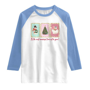 It's The Most Wonderful Time Of The Year Raglan Shirt Coquette Christmas TS11 White Carolina Blue Print Your Wear