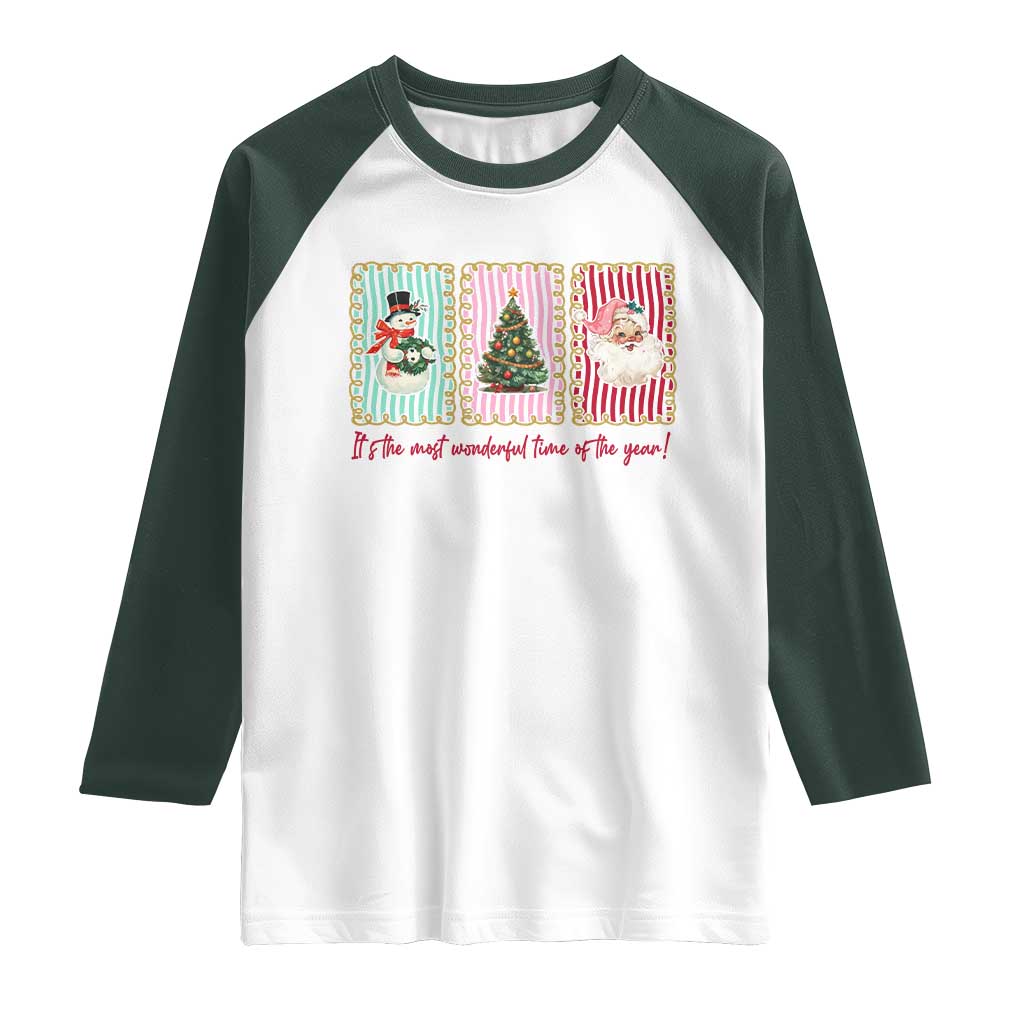 It's The Most Wonderful Time Of The Year Raglan Shirt Coquette Christmas TS11 White Dark Forest Green Print Your Wear
