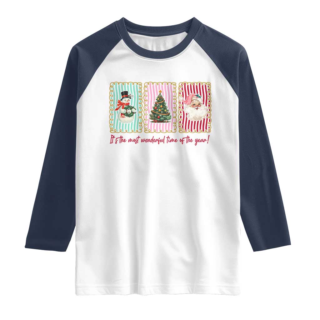 It's The Most Wonderful Time Of The Year Raglan Shirt Coquette Christmas TS11 White Navy Print Your Wear