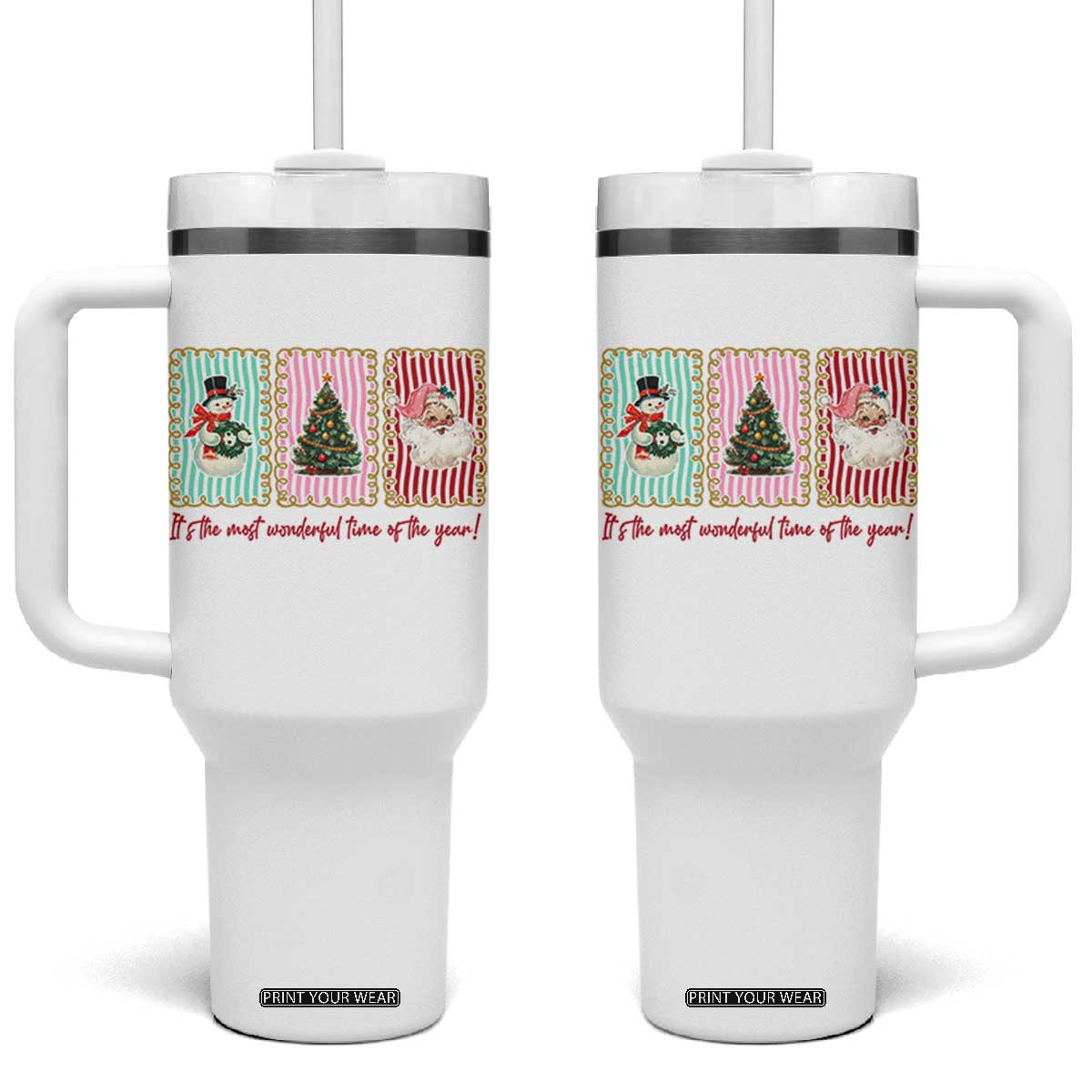 It's The Most Wonderful Time Of The Year Tumbler With Handle Coquette Christmas TS11 One Size: 40 oz White Print Your Wear