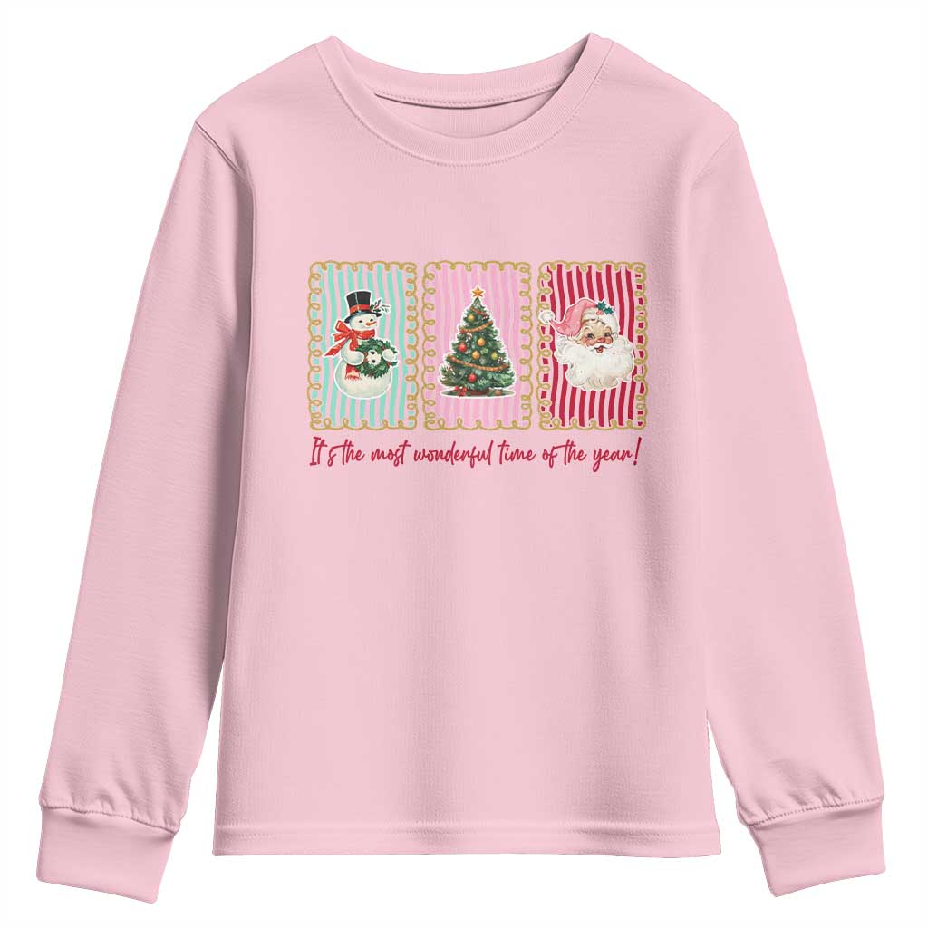 It's The Most Wonderful Time Of The Year Youth Sweatshirt Coquette Christmas TS11 Light Pink Print Your Wear