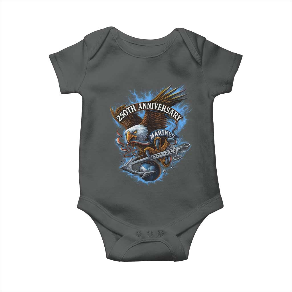 Us Marines Military 250th Anniversary Baby Onesie Bald Eagle Anchor TS11 Dark Heather Print Your Wear