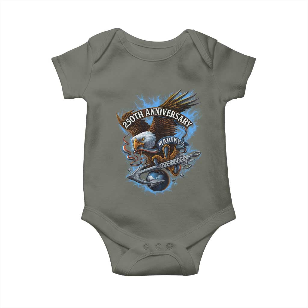 Us Marines Military 250th Anniversary Baby Onesie Bald Eagle Anchor TS11 Military Green Print Your Wear