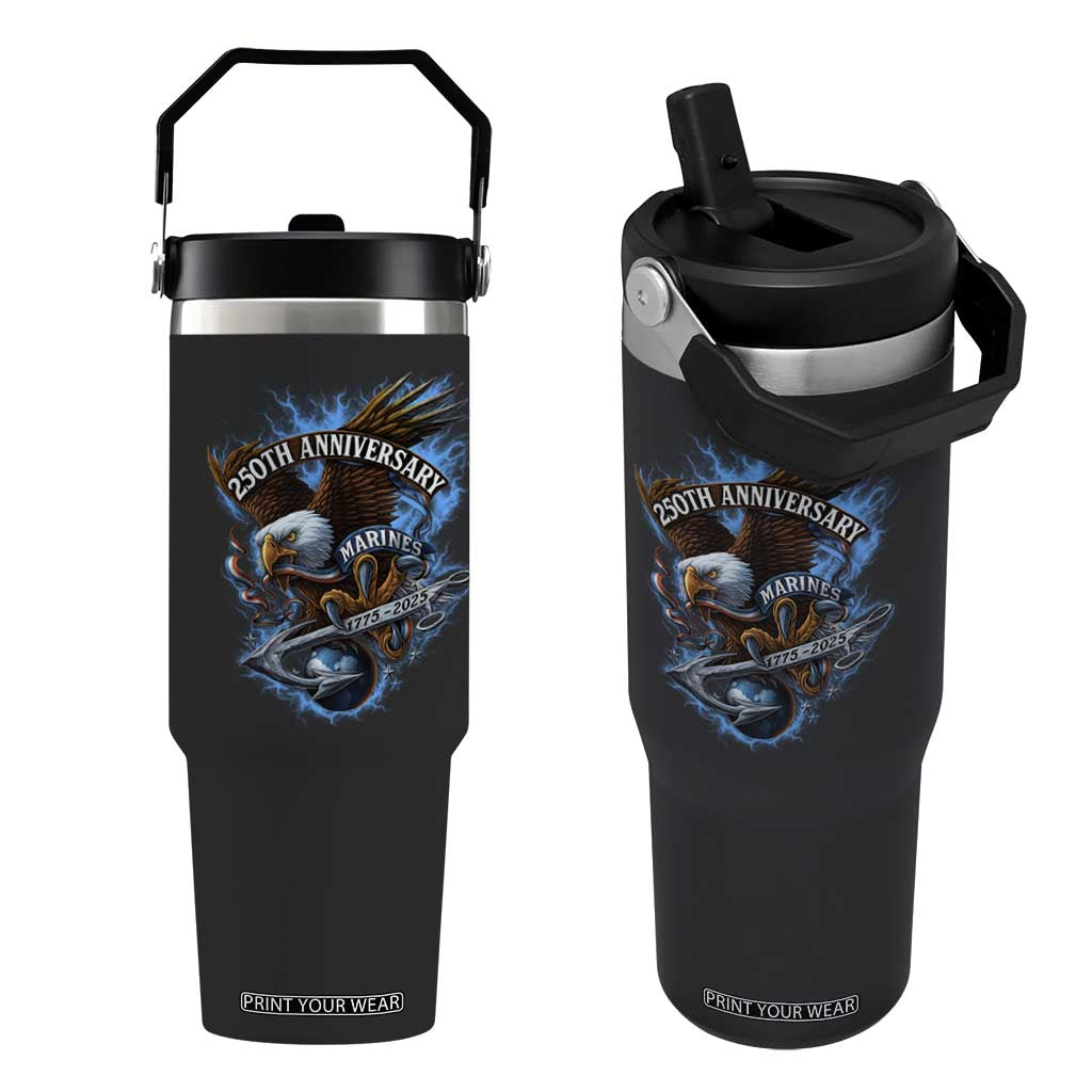 Us Marines Military 250th Anniversary Flip Straw Tumbler Bald Eagle Anchor TS11 One Size: 30 oz Black Print Your Wear