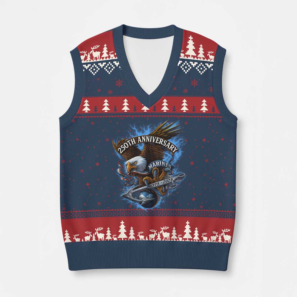 Us Marines Military 250th Anniversary V-Neck Knit Sweater Vest Bald Eagle Anchor TS11 Navy Red Print Your Wear