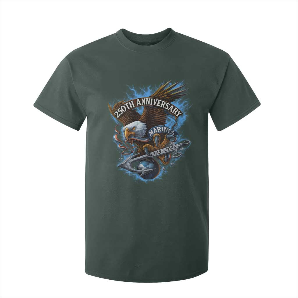 Us Marines Military 250th Anniversary T Shirt For Kid Bald Eagle Anchor TS11 Dark Forest Green Print Your Wear