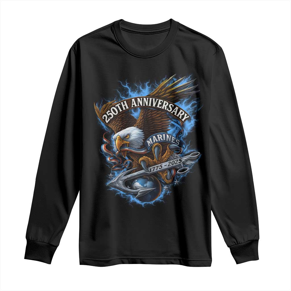 Us Marines Military 250th Anniversary Long Sleeve Shirt Bald Eagle Anchor TS11 Black Print Your Wear