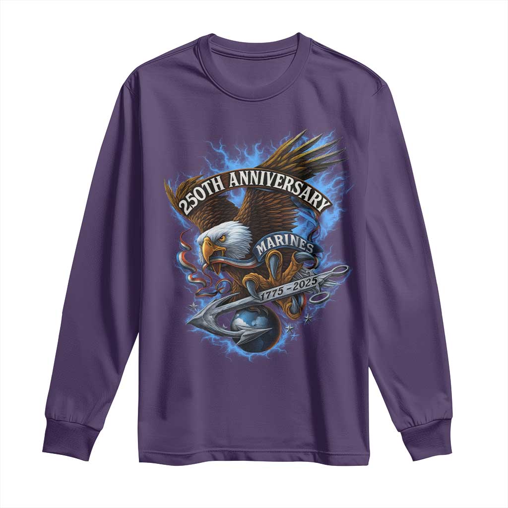 Us Marines Military 250th Anniversary Long Sleeve Shirt Bald Eagle Anchor TS11 Purple Print Your Wear