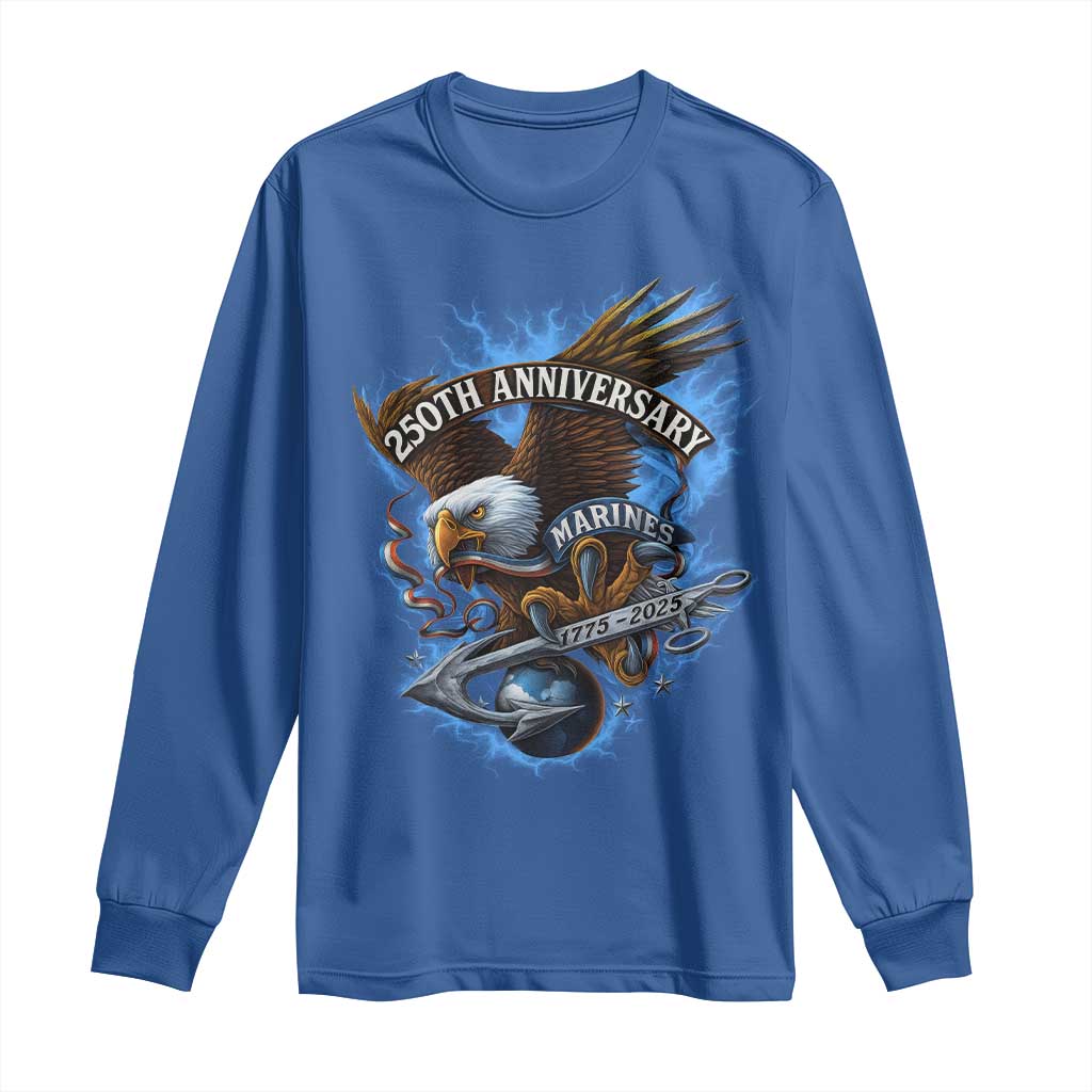 Us Marines Military 250th Anniversary Long Sleeve Shirt Bald Eagle Anchor TS11 Royal Blue Print Your Wear