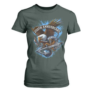Us Marines Military 250th Anniversary T Shirt For Women Bald Eagle Anchor TS11 Dark Forest Green Print Your Wear