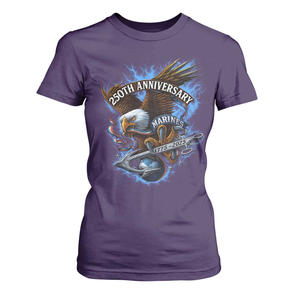 Us Marines Military 250th Anniversary T Shirt For Women Bald Eagle Anchor TS11 Purple Print Your Wear