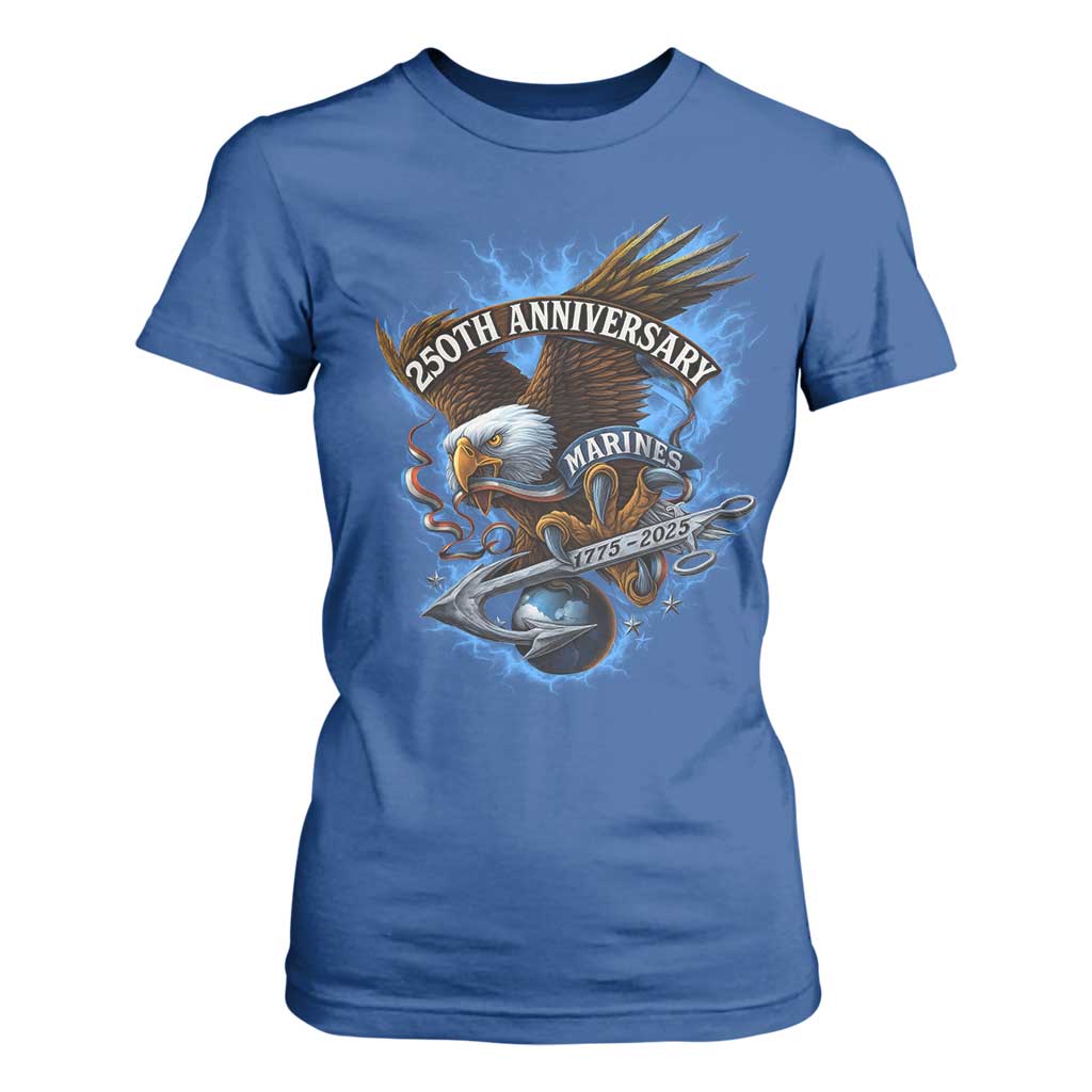 Us Marines Military 250th Anniversary T Shirt For Women Bald Eagle Anchor TS11 Royal Blue Print Your Wear