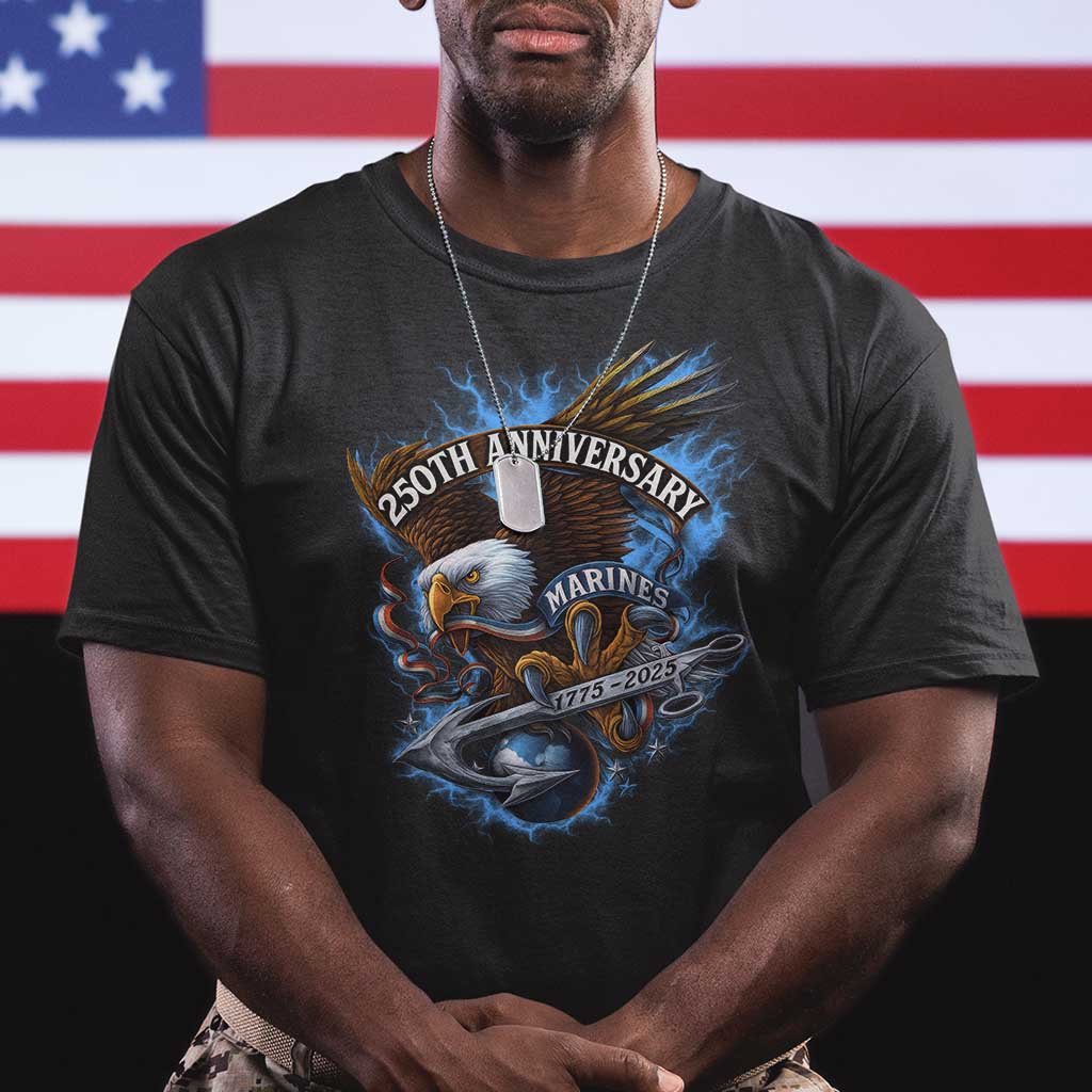 Us Marines Military 250th Anniversary T Shirt Bald Eagle Anchor TS11 Black Print Your Wear