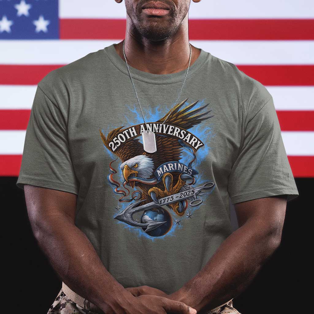 Us Marines Military 250th Anniversary T Shirt Bald Eagle Anchor TS11 Military Green Print Your Wear