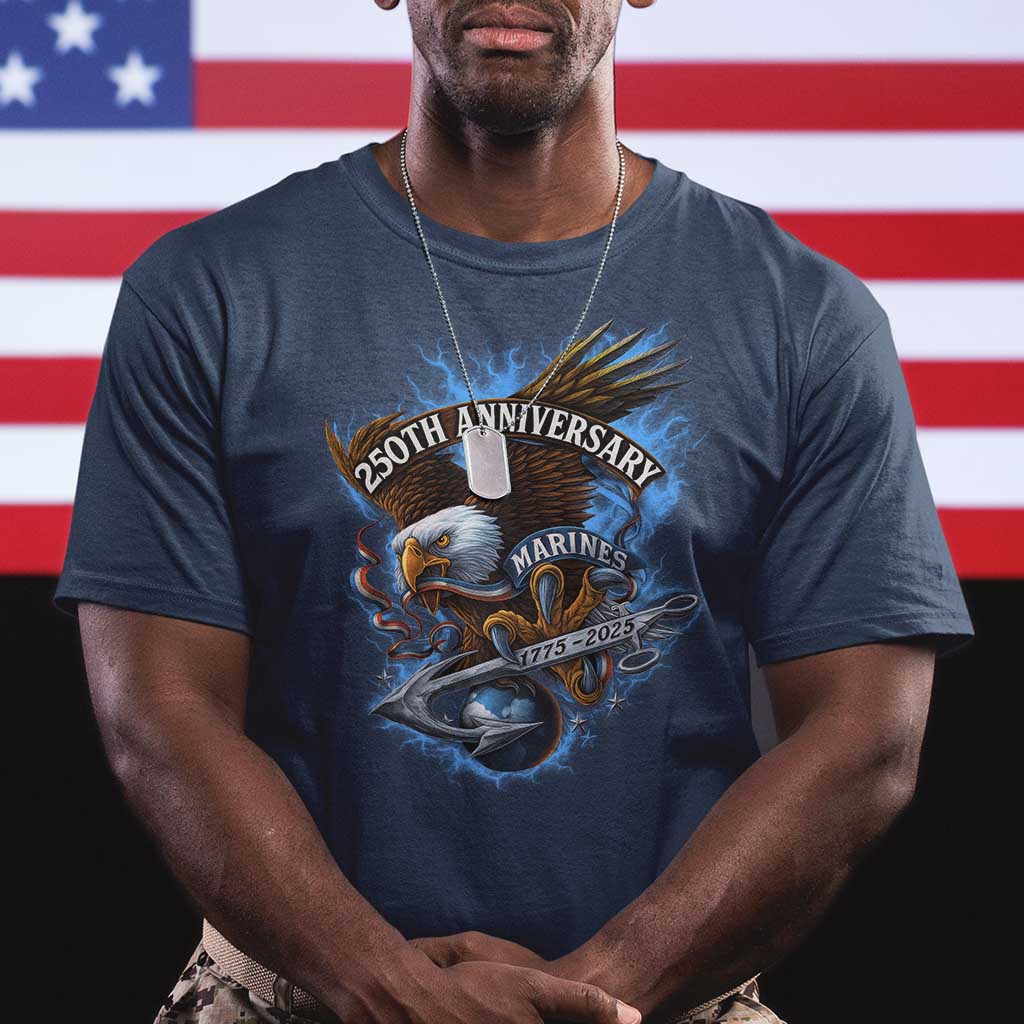 Us Marines Military 250th Anniversary T Shirt Bald Eagle Anchor TS11 Navy Print Your Wear