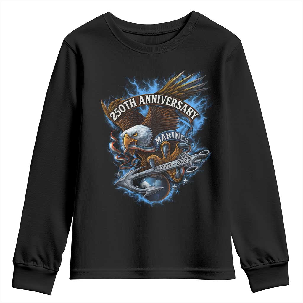 Us Marines Military 250th Anniversary Youth Sweatshirt Bald Eagle Anchor TS11 Black Print Your Wear