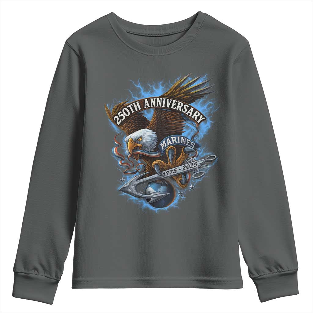 Us Marines Military 250th Anniversary Youth Sweatshirt Bald Eagle Anchor TS11 Dark Heather Print Your Wear
