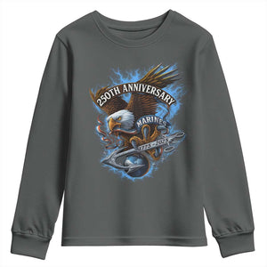 Us Marines Military 250th Anniversary Youth Sweatshirt Bald Eagle Anchor TS11 Dark Heather Print Your Wear