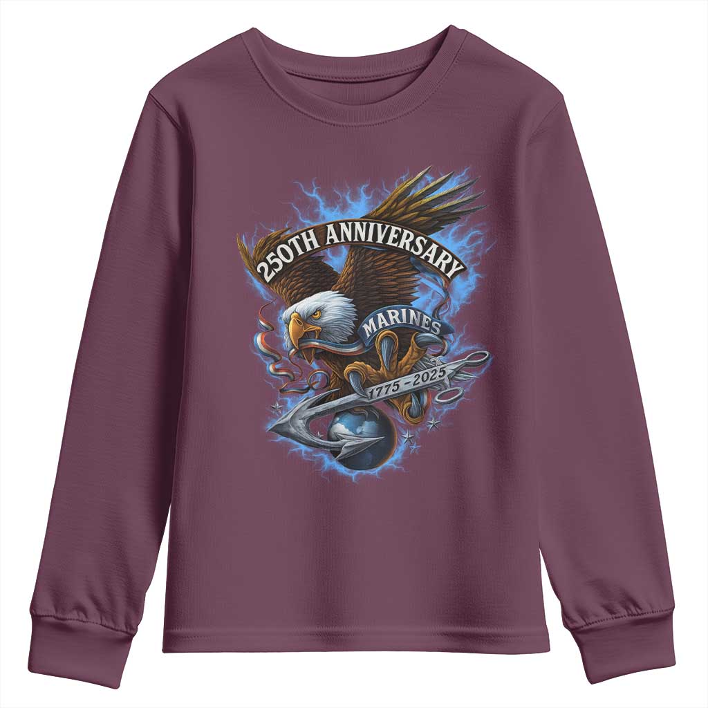 Us Marines Military 250th Anniversary Youth Sweatshirt Bald Eagle Anchor TS11 Maroon Print Your Wear