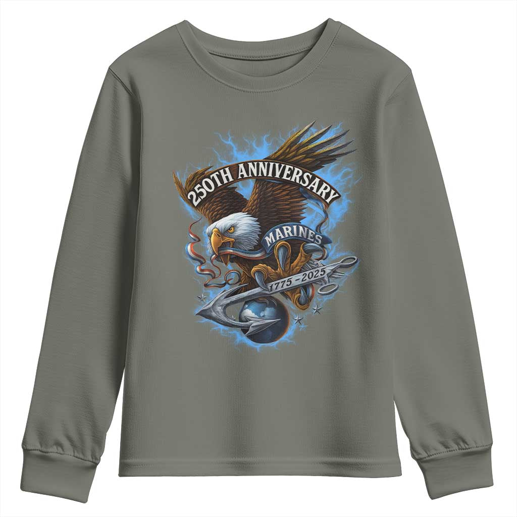 Us Marines Military 250th Anniversary Youth Sweatshirt Bald Eagle Anchor TS11 Military Green Print Your Wear