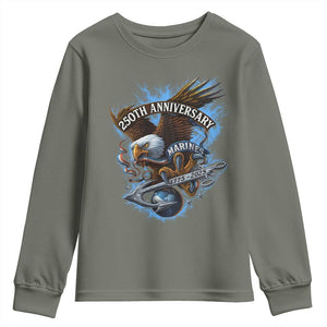 Us Marines Military 250th Anniversary Youth Sweatshirt Bald Eagle Anchor TS11 Military Green Print Your Wear