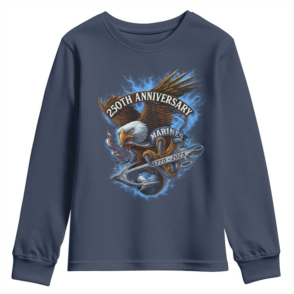 Us Marines Military 250th Anniversary Youth Sweatshirt Bald Eagle Anchor TS11 Navy Print Your Wear