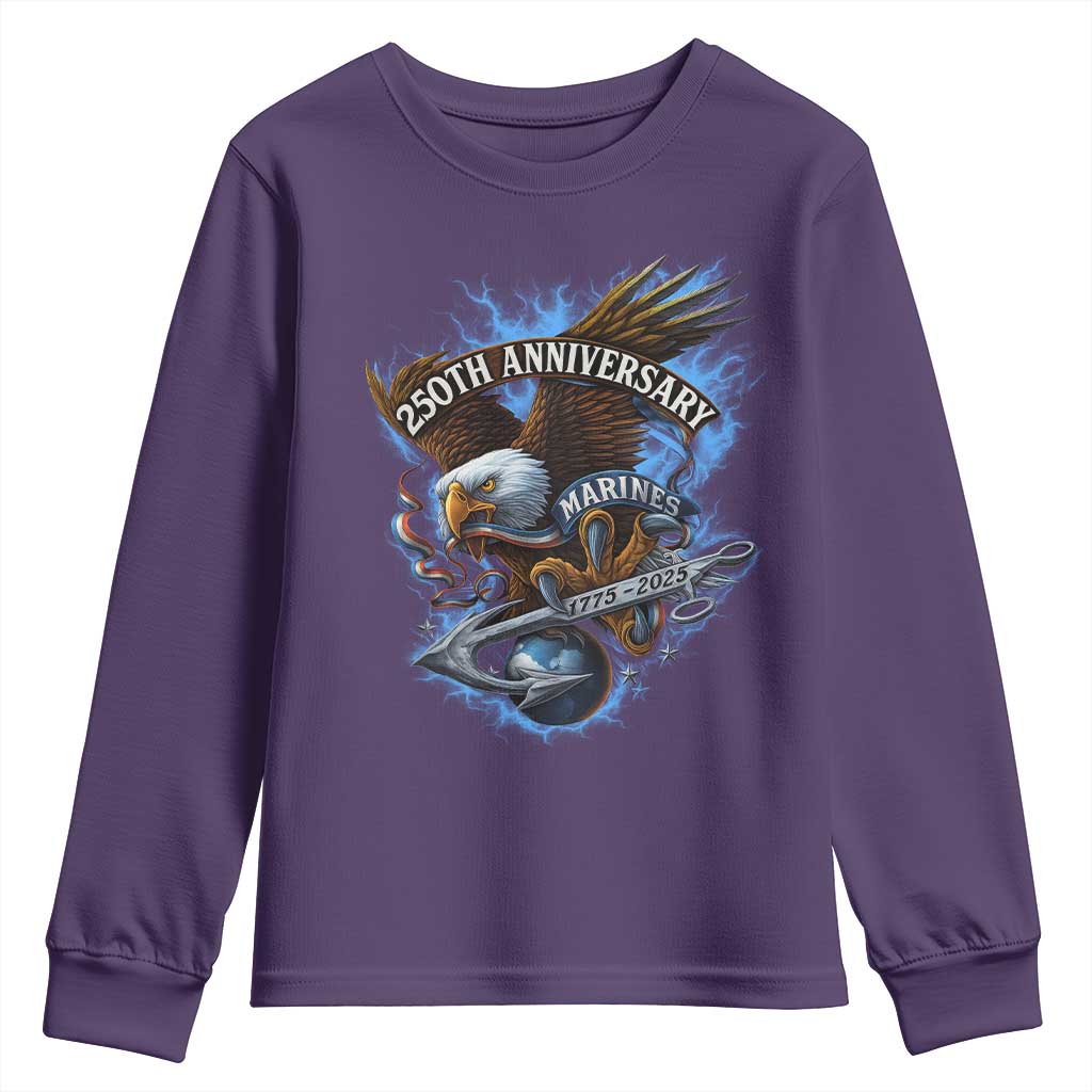 Us Marines Military 250th Anniversary Youth Sweatshirt Bald Eagle Anchor TS11 Purple Print Your Wear