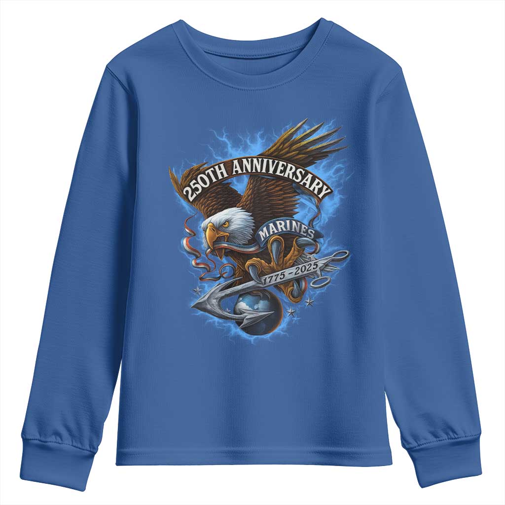 Us Marines Military 250th Anniversary Youth Sweatshirt Bald Eagle Anchor TS11 Royal Blue Print Your Wear