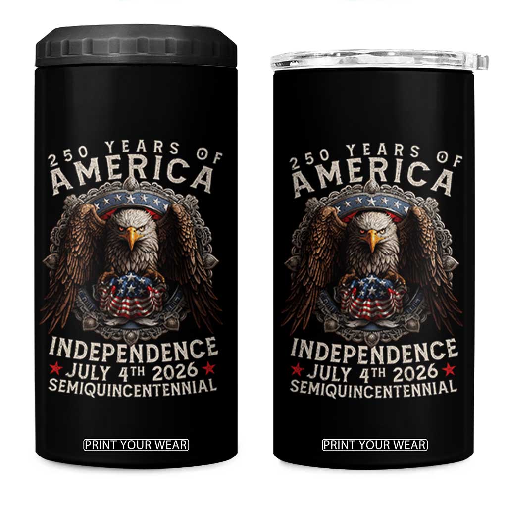 250 years Of America Independence 4 in 1 Can Cooler Tumbler 250th American Anniversary Bald Eagle TS11 One Size: 16 oz Black Print Your Wear