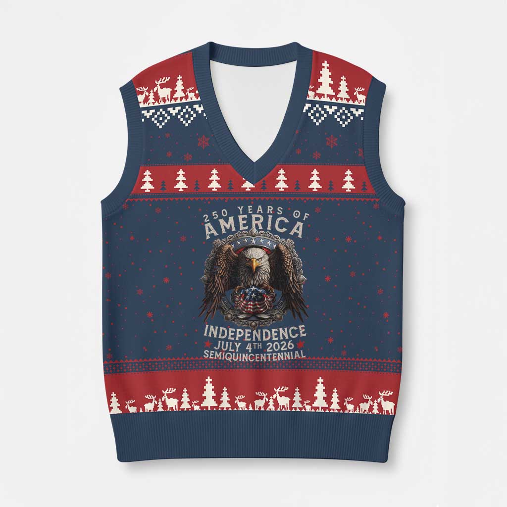 250 years Of America Independence V-Neck Knit Sweater Vest 250th American Anniversary Bald Eagle TS11 Navy Red Print Your Wear