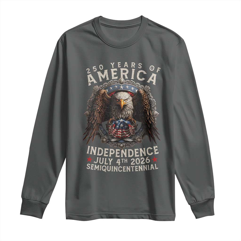 250 years Of America Independence Long Sleeve Shirt 250th American Anniversary Bald Eagle TS11 Dark Heather Print Your Wear