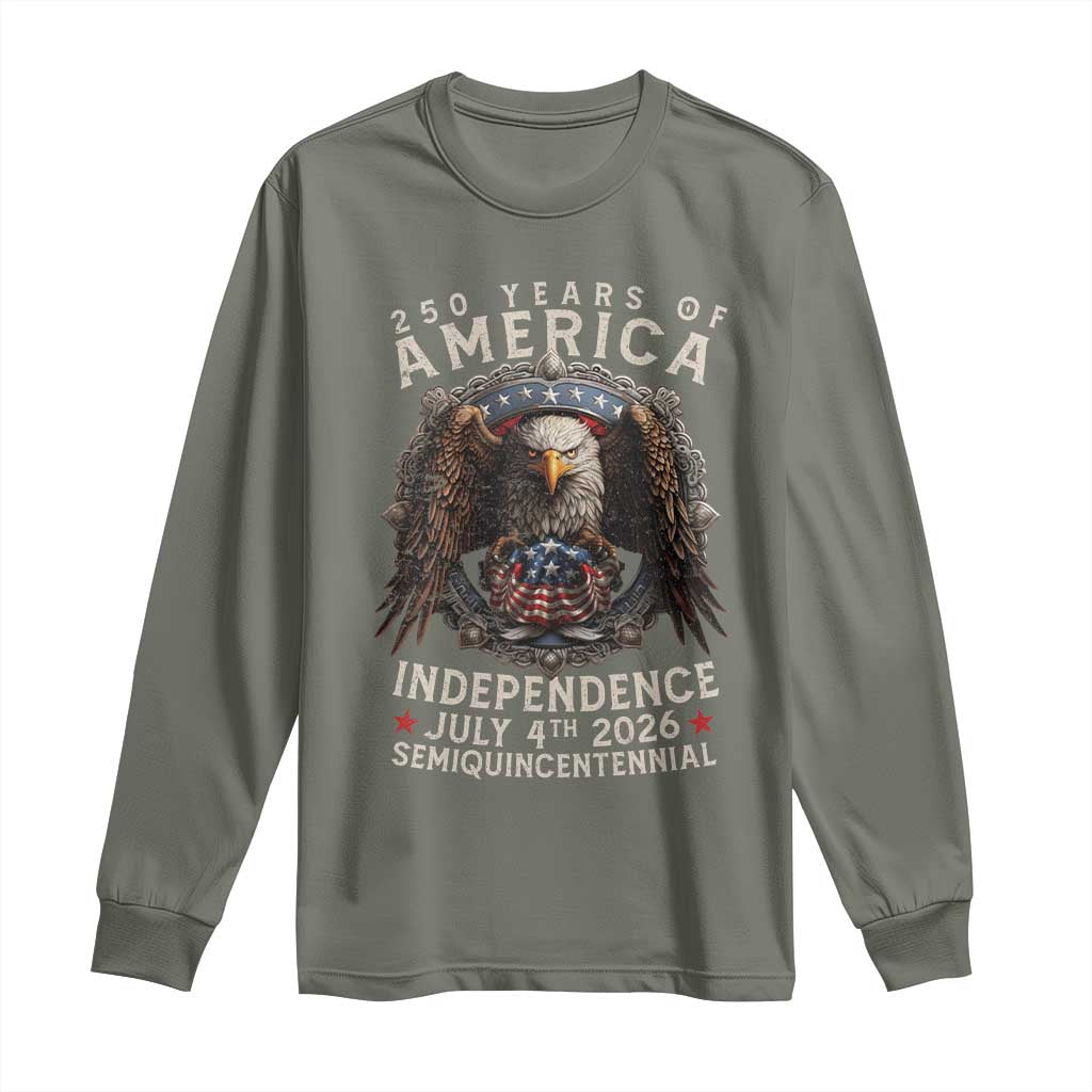 250 years Of America Independence Long Sleeve Shirt 250th American Anniversary Bald Eagle TS11 Military Green Print Your Wear