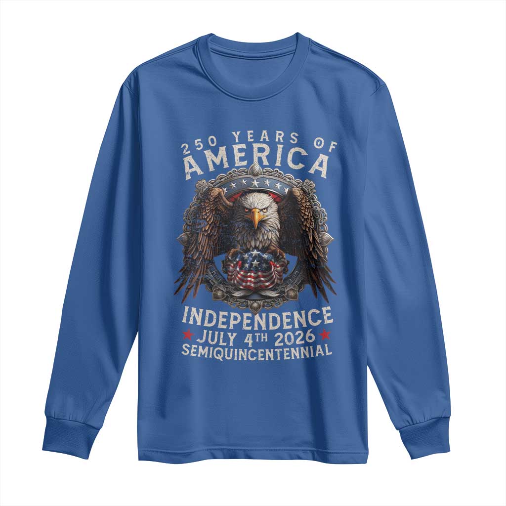 250 years Of America Independence Long Sleeve Shirt 250th American Anniversary Bald Eagle TS11 Royal Blue Print Your Wear