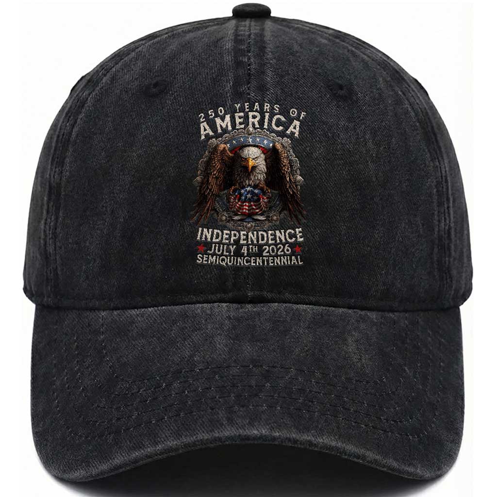 250 years Of America Independence Washed Cotton Baseball Cap 250th American Anniversary Bald Eagle TS11 Washed Cap Universal Fit Black Print Your Wear