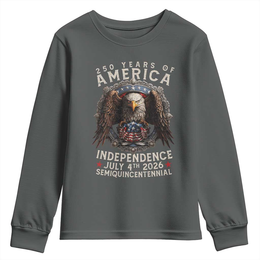 250 years Of America Independence Youth Sweatshirt 250th American Anniversary Bald Eagle TS11 Dark Heather Print Your Wear