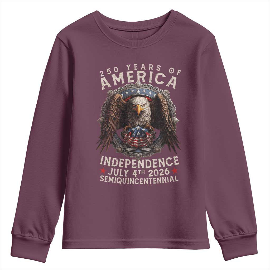 250 years Of America Independence Youth Sweatshirt 250th American Anniversary Bald Eagle TS11 Maroon Print Your Wear