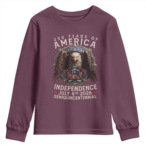 250 years Of America Independence Youth Sweatshirt 250th American Anniversary Bald Eagle TS11 Maroon Print Your Wear