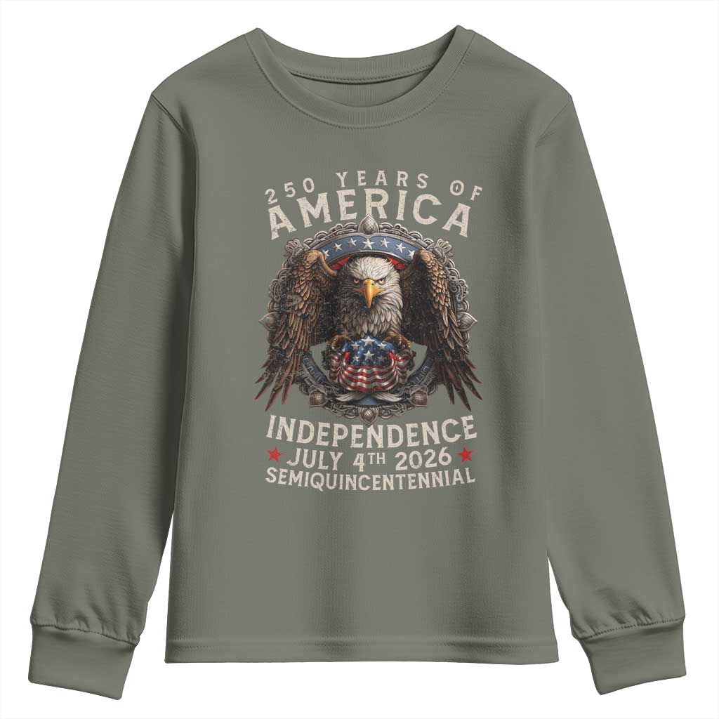 250 years Of America Independence Youth Sweatshirt 250th American Anniversary Bald Eagle TS11 Military Green Print Your Wear
