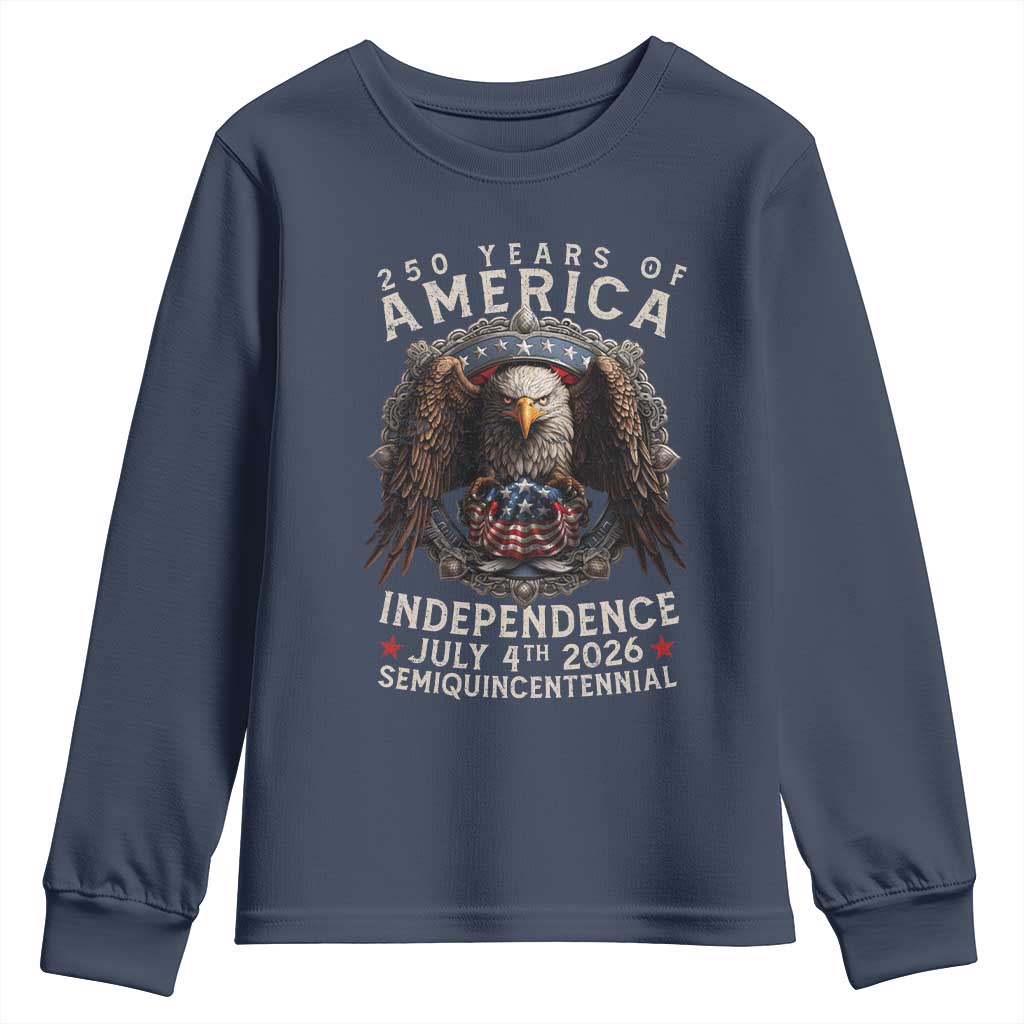 250 years Of America Independence Youth Sweatshirt 250th American Anniversary Bald Eagle TS11 Navy Print Your Wear