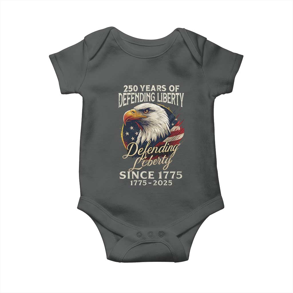 Patriotic USA Army Military 250th Anniversary Baby Onesie 250 Years Of Defending Liberty Since 1775 TS11 Dark Heather Print Your Wear