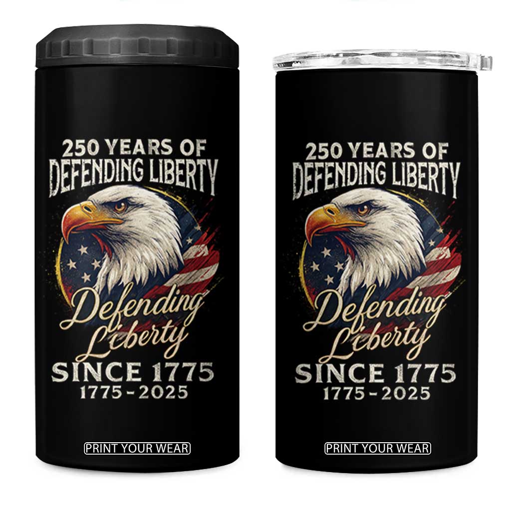 Patriotic USA Army Military 250th Anniversary 4 in 1 Can Cooler Tumbler 250 Years Of Defending Liberty Since 1775 TS11 One Size: 16 oz Black Print Your Wear