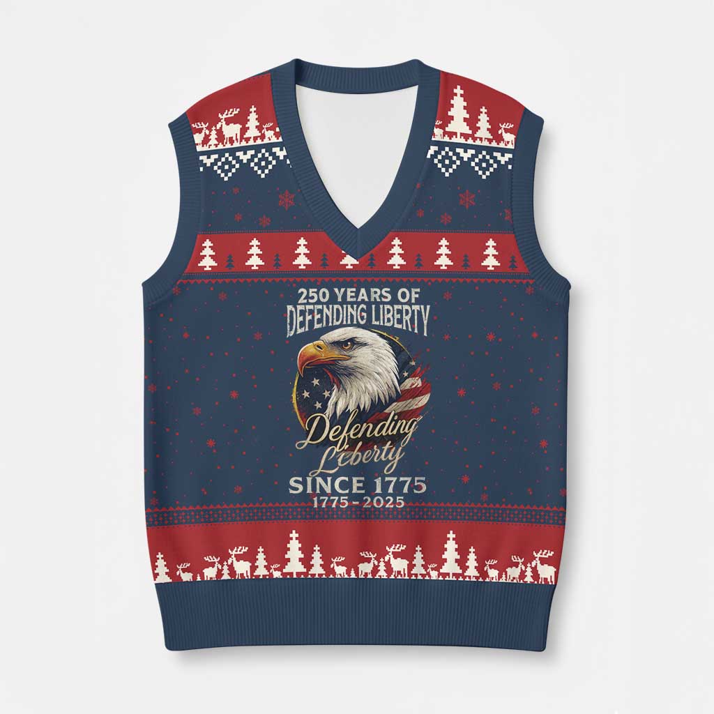 Patriotic USA Army Military 250th Anniversary V-Neck Knit Sweater Vest 250 Years Of Defending Liberty Since 1775 TS11 Navy Red Print Your Wear